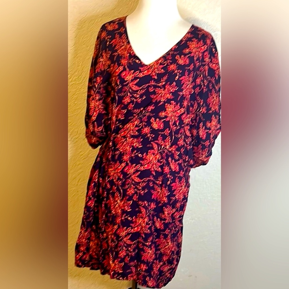 Lands' End Blue and Red Wrap Sundress with Dolman Sleeves